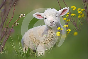 Cutest Easter Spring Lamb in flowers photo