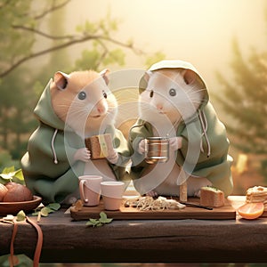 Cute adorable hamster couple wearing hoodies and sweaters Generative AI