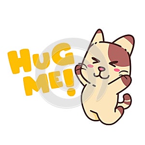 Cute Adorable Happy Brown Cat Love Hug cartoon doodle vector illustration flat design