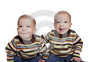 Cute adorable identical baby twin boys