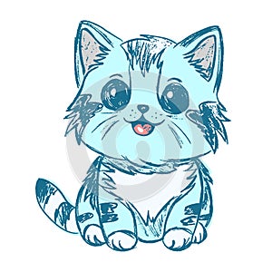 Cute adorable kitty, cartoon blue cat vector illustration