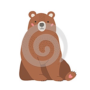 Cute adorable little brown bear. Funny lovely forest carnivorous animals isolated on white background. Amusing spring