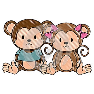 cute and adorable monkeys couple characters