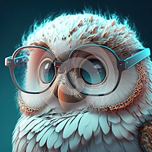 Cute and adorable owl in enormous spectacles. Generative AI