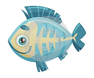 Cute adorable smiling x-ray fish sea creature cartoon vector illustration on white background