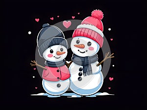 Cute adorable snowman couple love