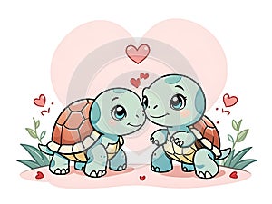 Cute adorable turtle couple love