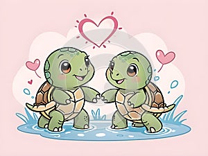 Cute adorable turtle couple love