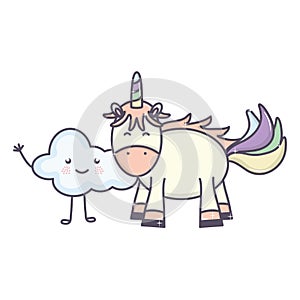 Cute adorable unicorn and cloud kawaii fairy characters