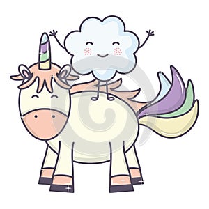 Cute adorable unicorn and cloud kawaii fairy characters