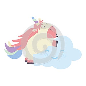 Cute adorable unicorn and clouds kawaii fairy characters