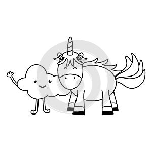Cute adorable unicorn and clouds kawaii fairy characters