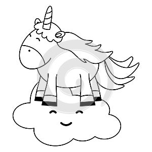 Cute adorable unicorn and clouds kawaii fairy characters