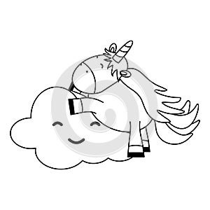 Cute adorable unicorn and clouds kawaii fairy characters