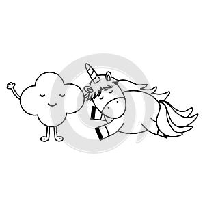 Cute adorable unicorn and clouds kawaii fairy characters