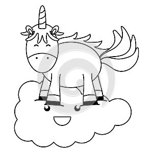 Cute adorable unicorn and clouds kawaii fairy characters