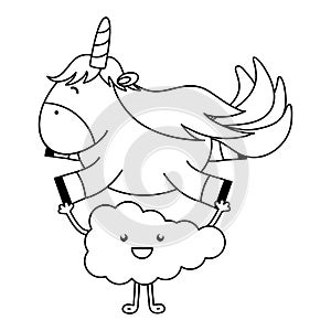 Cute adorable unicorn and clouds kawaii fairy characters