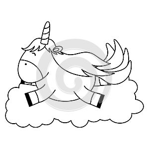 Cute adorable unicorn floating in cloud fairy character