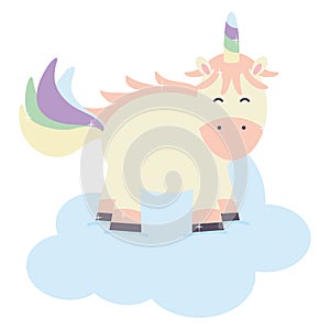 Cute adorable unicorn floating in cloud fairy character