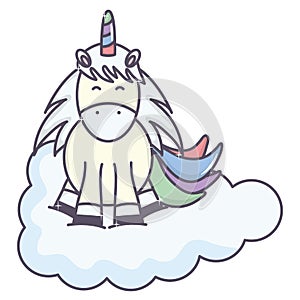 Cute adorable unicorn floating in cloud fairy character