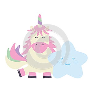 Cute adorable unicorn with star kawaii fairy characters