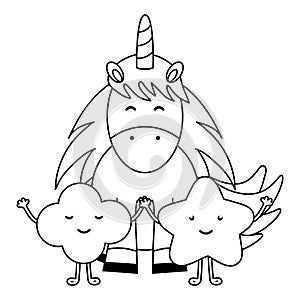 Cute adorable unicorn with star kawaii fairy characters