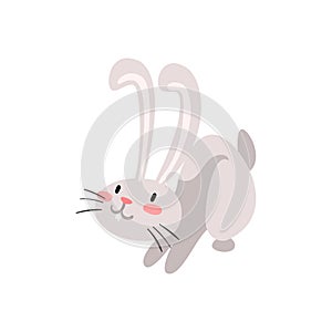Cute Adorable White Easter Bunny, Funny Rabbit Cartoon Character Vector Illustration