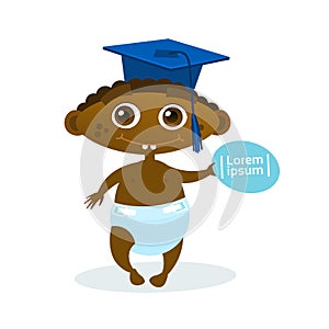 Cute African American Baby Boy Weating Graduation Cap Toddler Happy Cartoon Infant In Diaper