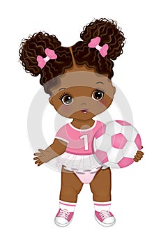 Cute African American Baby Girl with Soccer Ball