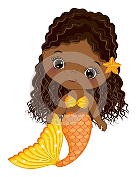 Cute Little Black Baby Mermaid with Yellow Fishtail