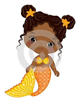 Cute Little Black Baby Mermaid with Yellow Fishtail