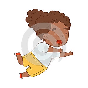 Cute African American Girl Tumbling Over and Stumbling While Running and Rushing at Full Speed Vector Illustration photo