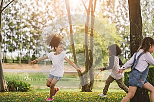 Cute african american little girl playing outdoor