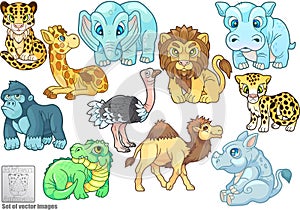 Cute african animals, set of vector illustrations