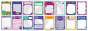 Cute agenda. Notepad pages with weekly planner. To do list template. Scrapbook and journal sheets. Reminder papers with