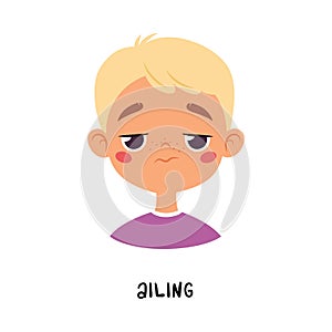 Cute Ailing Blonde Boy Show Emotion and Face Expression Vector Illustration