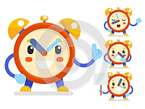 Cute alarm clock child ticker kid character icons symbols set isolated flat design vector illustration photo