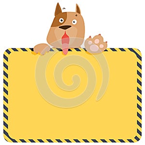 Cute alert dog hold empty board