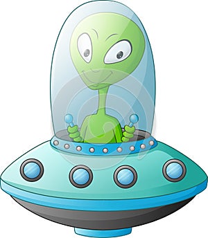 Cute alien cartoon in the spaceship