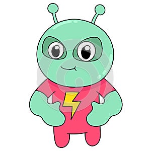 Cute alien creature with smiling face, doodle icon image