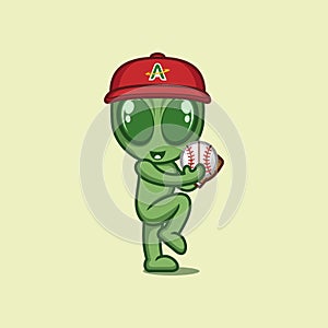 cute alien playing baseball