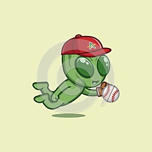 cute alien playing baseball