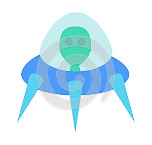 Cute alien in a spaceship in space icon isolated, unidentified flying object or extraterrestrial ufo concept