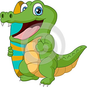 Cute alligator cartoon with surfboard