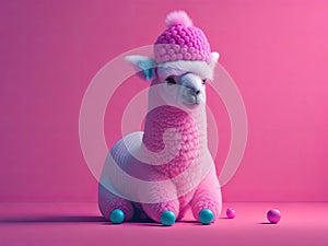 Cute alpaca with bubble gum sphere out on pastel background. ai generative