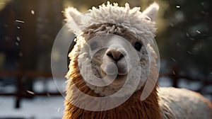 Cute Alpaca on the farm. Beautiful and funny animals