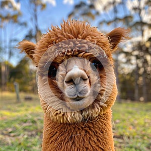 cute alpaca head shot.Generative Ai
