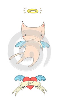 Cute angel cat illustration