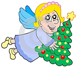 Cute angel with Christmas tree