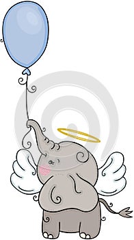Cute angel elephant holding a balloon